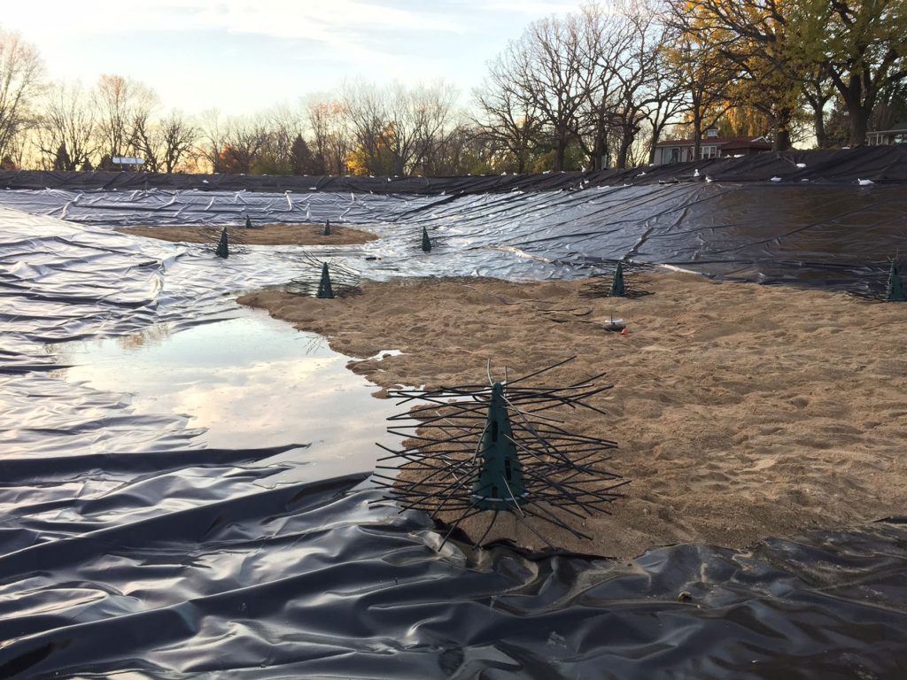 pond liner install, fish structure