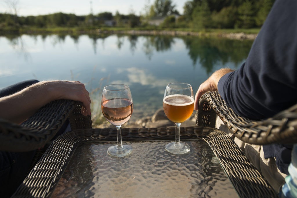 Backyard swim pond relaxation