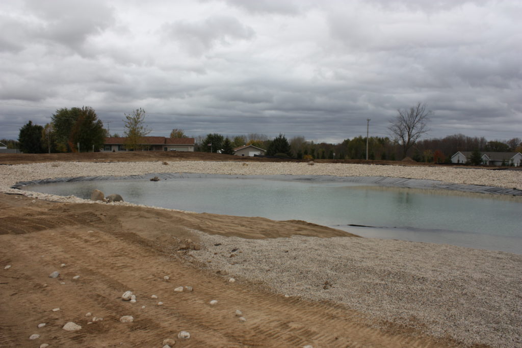 Backyard swim pond with rip rap stone