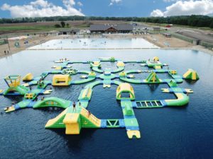 pond with inflatables
