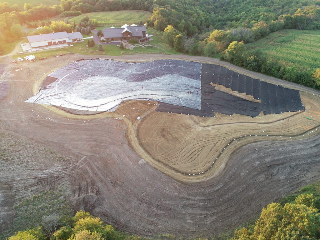 Partial pond liner aerial view