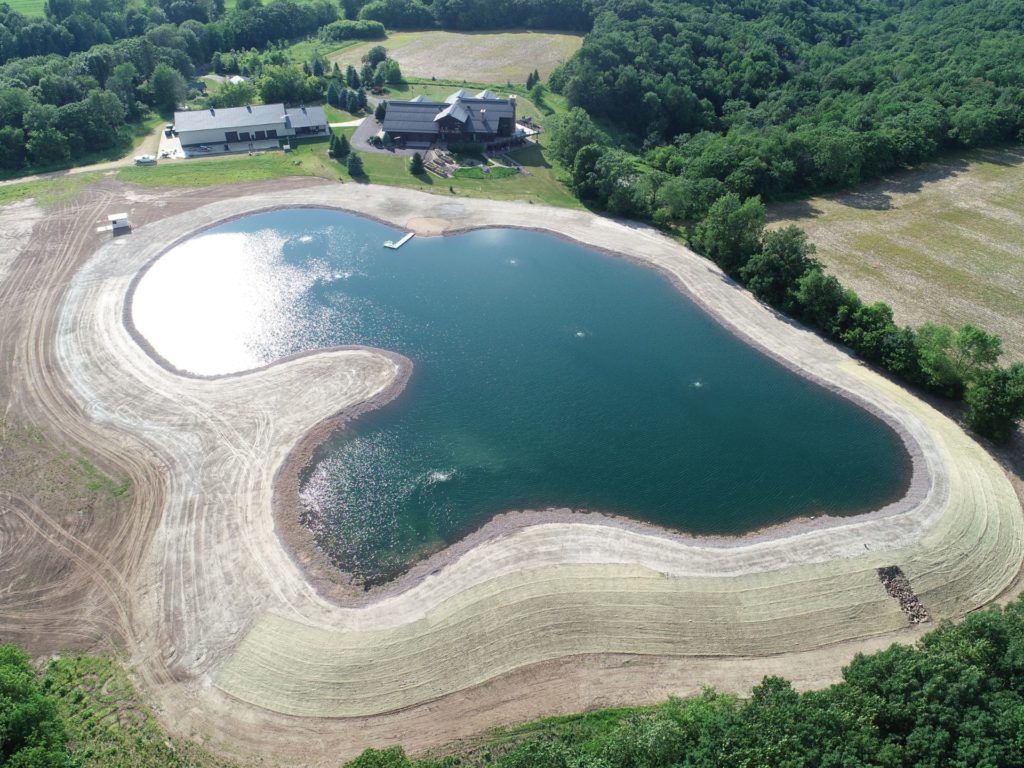 Aerial view of delightful backyard pond